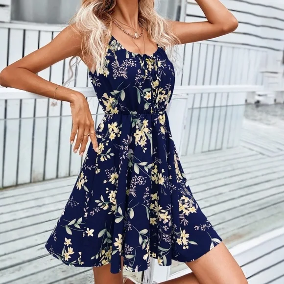 BellanBlue Dresses | Boho Floral Print Mini Cami Dress Cottagecore | Color: Blue | Size: 6 | Bellanblue's Closet